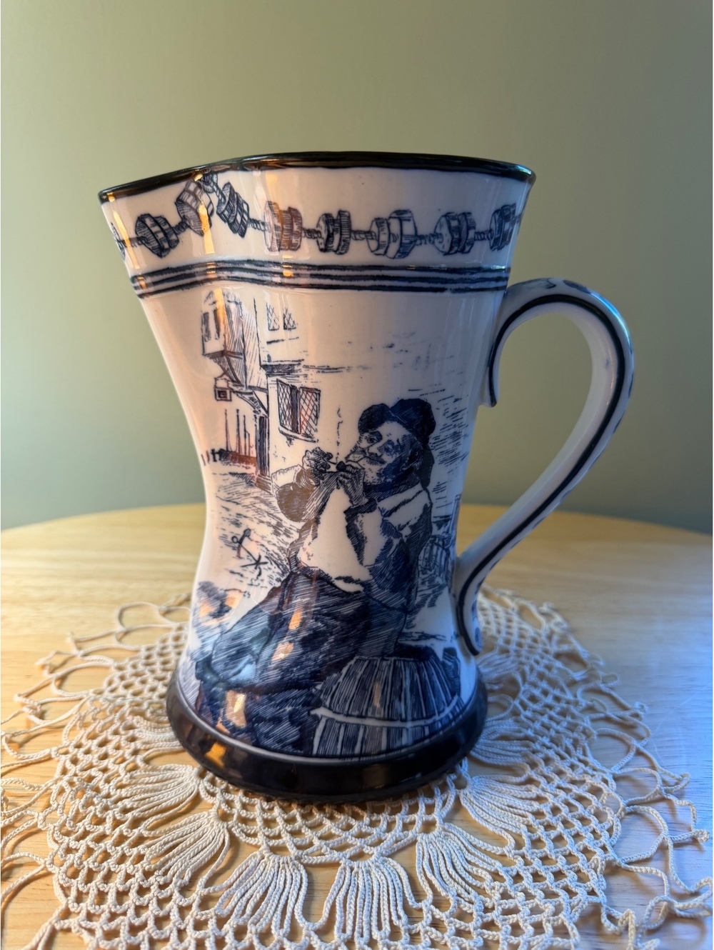Vintage Royal Doulton 'Old Salt' Ceramic Pitcher in White and Blue - Nautical 19